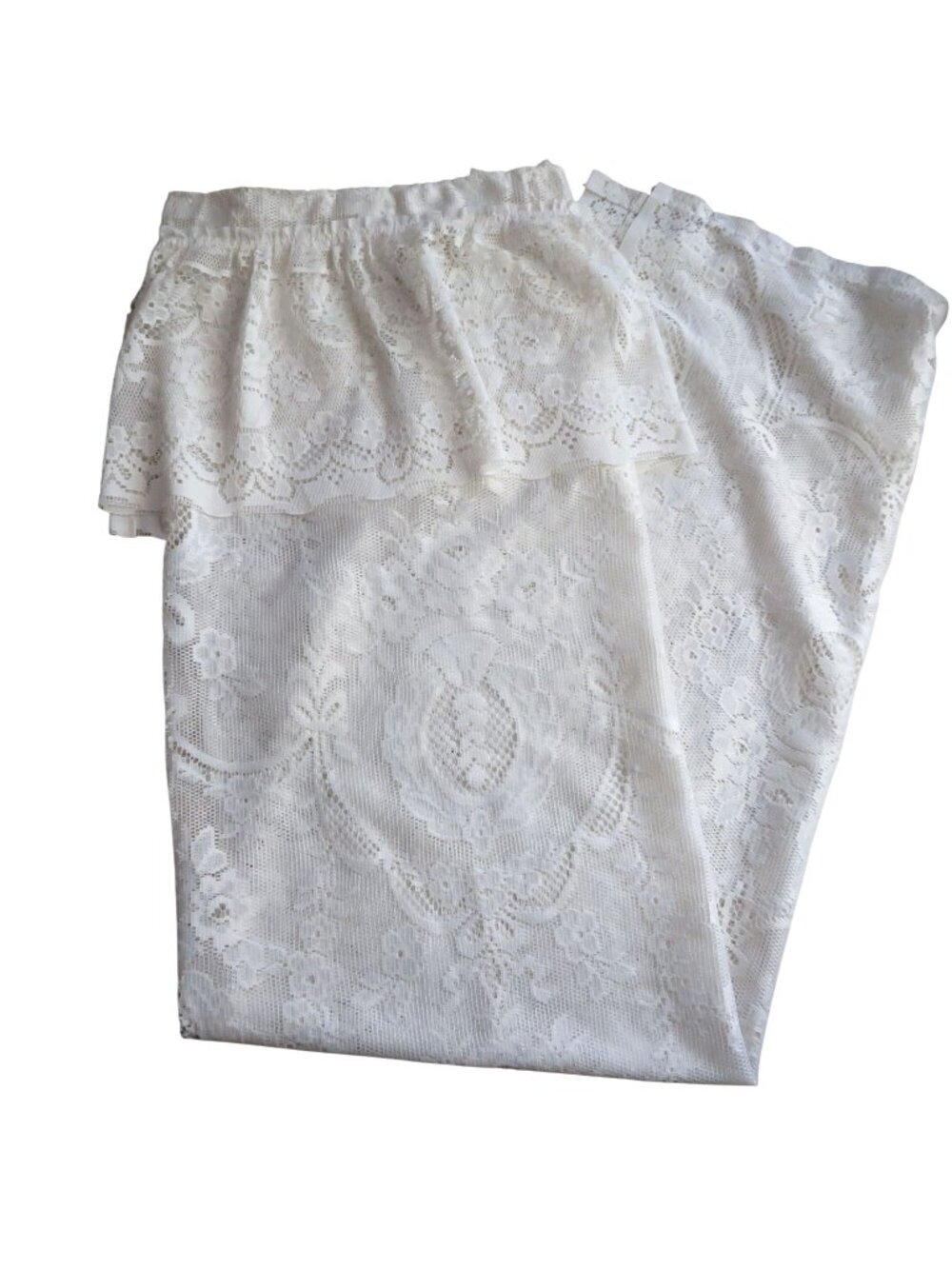 Vintage Sears White Lace Fabric Shower Curtain Ruffled Valance Floral 66" x 66"
